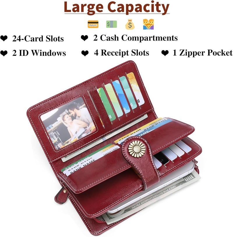 SENDEFN Wallets for Women Leather Credit Card Holder with RFID Blocking Large Capacity Wristlet | with RFID Blocking, Large Capacity, Wristlet, with RFID Blocking, Large Capacity, Wristlet - Image 2